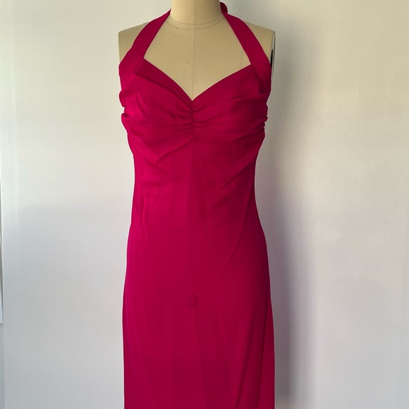 Hot Pink Chiffon Halter Dress Size 0 - Picture 1 of 2